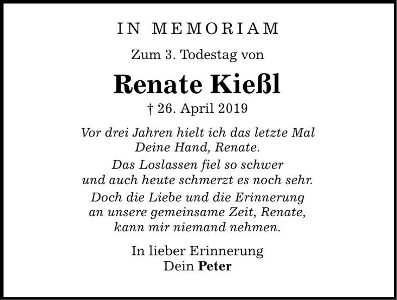 Traueranzeige Renate Kießl