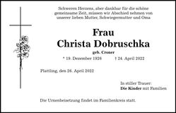 Traueranzeige Christa Dobruschka