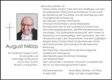 Traueranzeige August Niklas