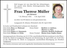 Traueranzeige Therese Müller