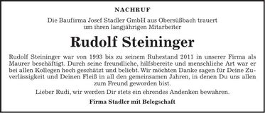 Traueranzeige Rudolf Steininger