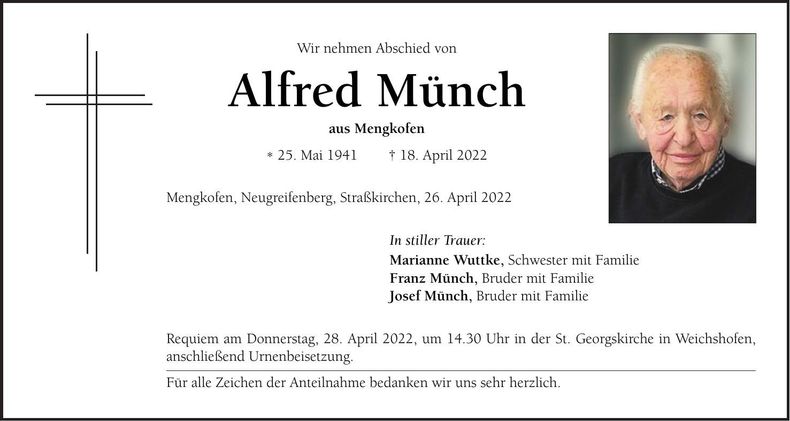 Traueranzeige Alfred Münch