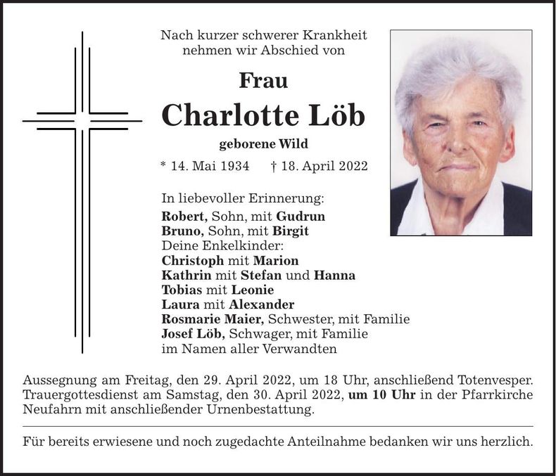 Traueranzeige Charlotte Löb