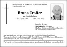 Traueranzeige Bruno Troffer
