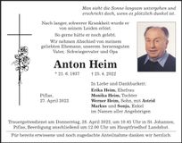 Traueranzeige Anton Heim