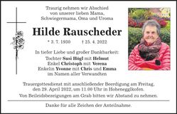 Traueranzeige Hilde Rauscheder
