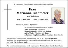 Traueranzeige Marianne Eichmeier