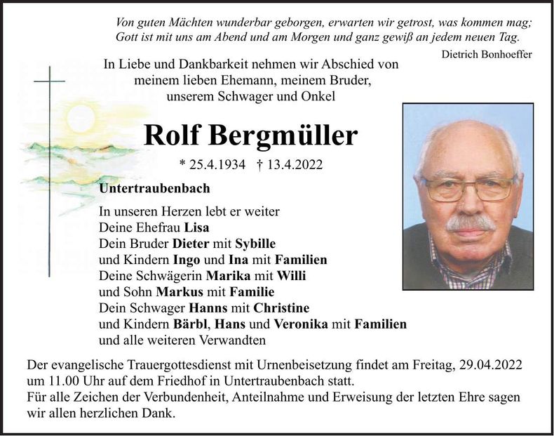 Traueranzeige Rolf Bergmüller