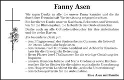 Traueranzeige Fanny Asen