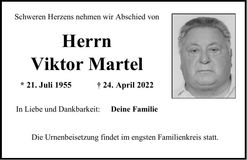 Traueranzeige Viktor Martel
