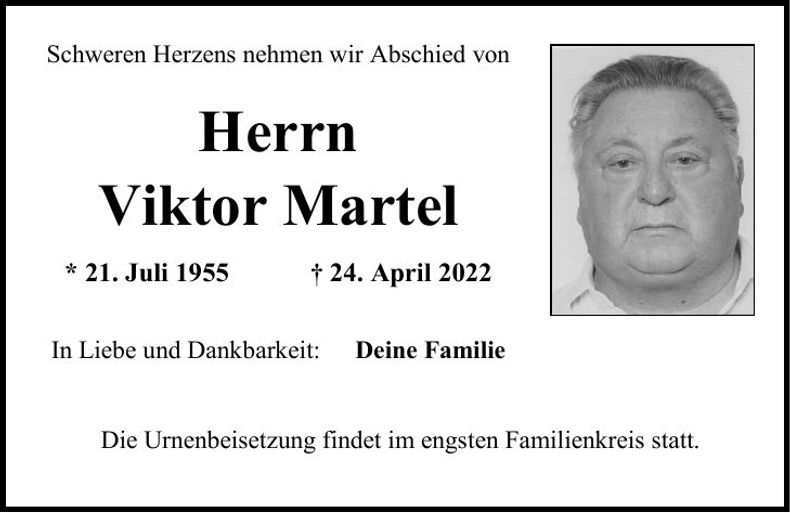 Traueranzeige Viktor Martel