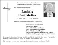 Traueranzeige Ludwig Ringlstetter