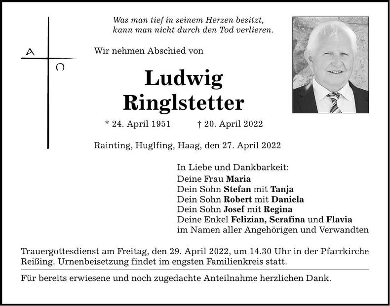 Traueranzeige Ludwig Ringlstetter