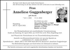 Traueranzeige Anneliese Guggenberger