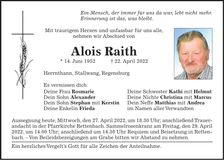 Traueranzeige Alois Raith