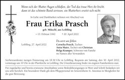 Traueranzeige Erika Prasch