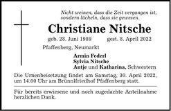 Traueranzeige Christiane Nitsche