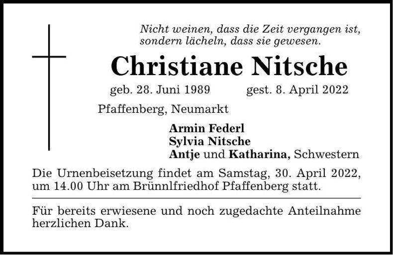 Traueranzeige Christiane Nitsche