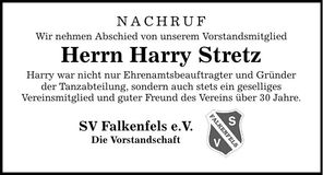 Traueranzeige Harry Stretz
