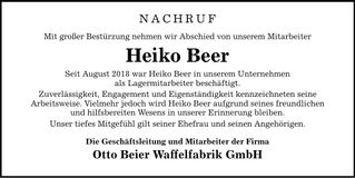 Traueranzeige Heiko Beer