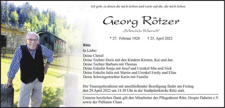 Traueranzeige Georg Rötzer
