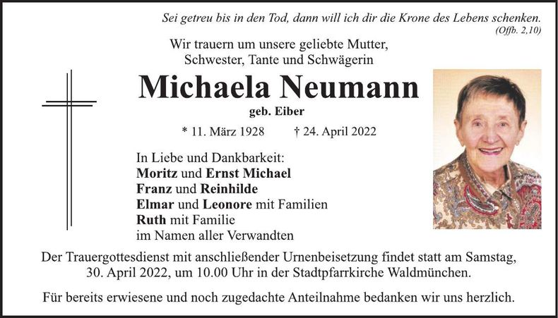 Traueranzeige Michaela Neumann
