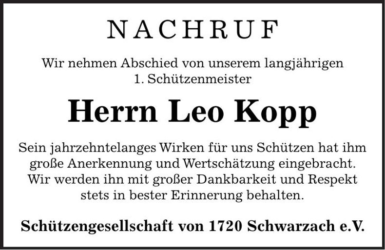 Traueranzeige Leo Kopp