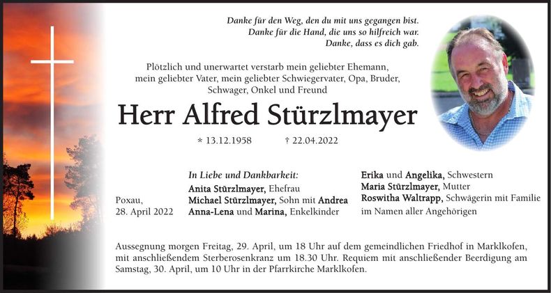 Traueranzeige Alfred Stürzlmayer