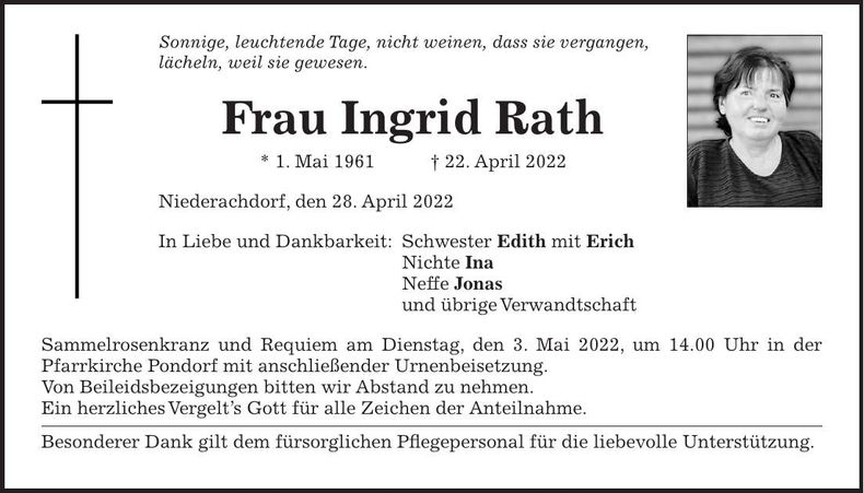 Traueranzeige Ingrid Rath
