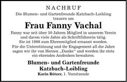 Traueranzeige Fanny Vachal