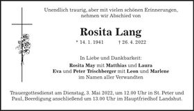 Traueranzeige Rosita Lang