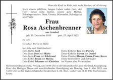 Traueranzeige Rosa Aschenbrenner