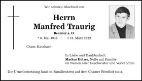 Traueranzeige Manfred Traurig