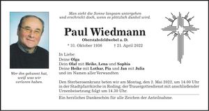 Traueranzeige Paul Wiedmann