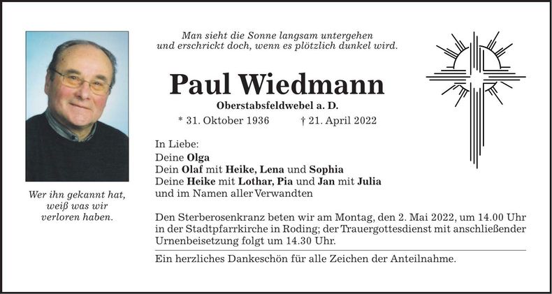Traueranzeige Paul Wiedmann