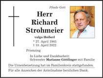 Traueranzeige Richard Strohmeier