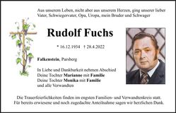 Traueranzeige Rudolf Fuchs