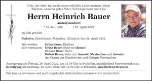 Traueranzeige Heinrich Bauer