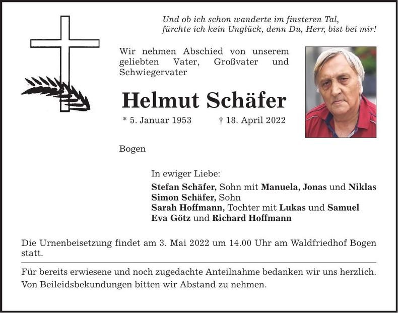 Traueranzeige Helmut Schäfer