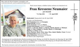 Traueranzeige Kreszenz Neumaier