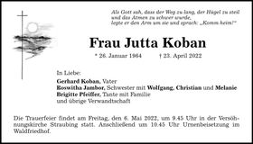 Traueranzeige Jutta Koban