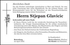 Traueranzeige Stjepan Glavicic