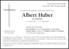 Traueranzeige Albert Huber