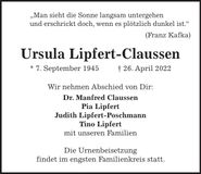 Traueranzeige Ursula Lipfert-Claussen