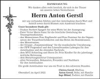 Traueranzeige Anton Gerstl