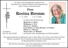 Traueranzeige Rosina Bremm