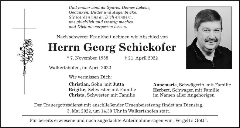 Traueranzeige Georg Schiekofer