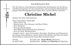 Traueranzeige Christine Michel