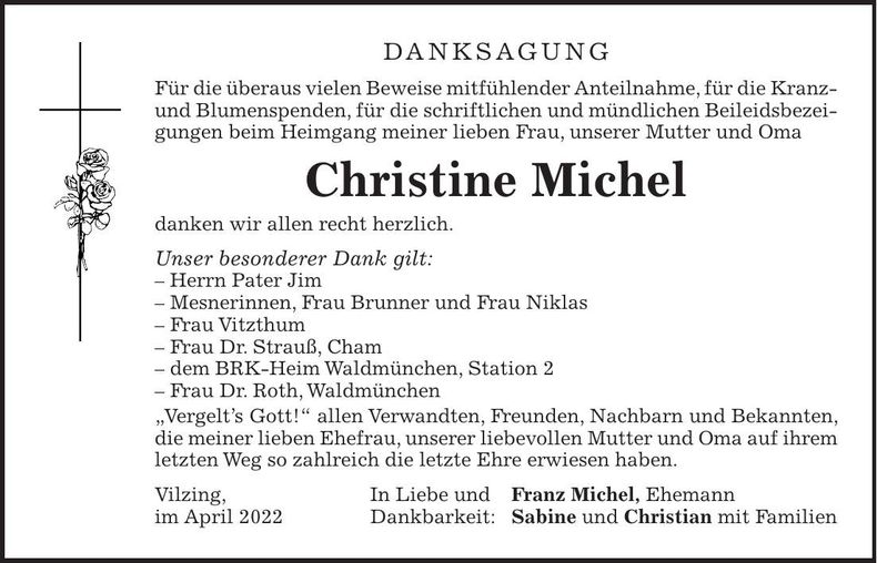 Traueranzeige Christine Michel