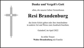 Traueranzeige Resi Brandenburg